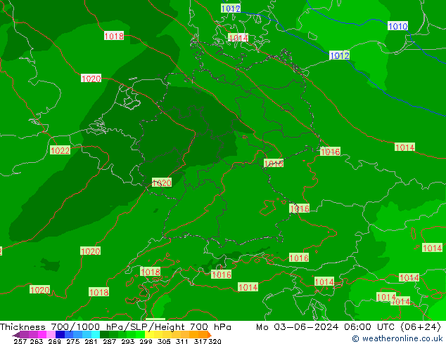 Thck 700-1000 hPa Arpege-eu Mo 03.06.2024 06 UTC