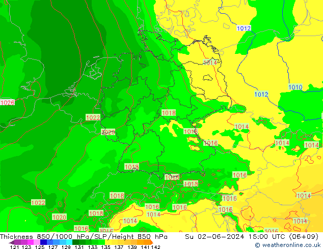 Thck 850-1000 hPa Arpege-eu dim 02.06.2024 15 UTC