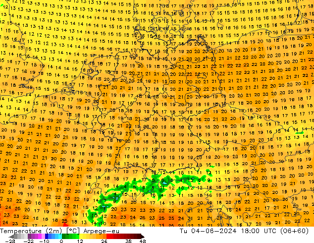 карта температуры Arpege-eu вт 04.06.2024 18 UTC