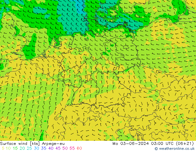 Vent 10 m Arpege-eu lun 03.06.2024 03 UTC