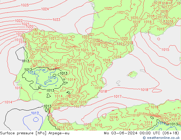 Surface pressure Arpege-eu Mo 03.06.2024 00 UTC