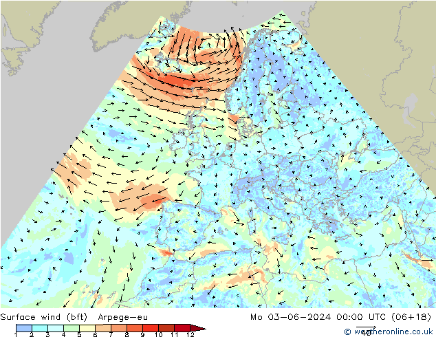  10 m (bft) Arpege-eu  03.06.2024 00 UTC