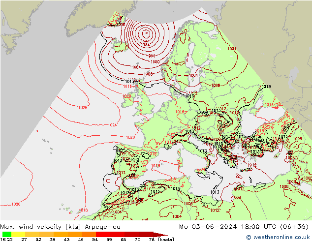 Max. wind velocity Arpege-eu pon. 03.06.2024 18 UTC