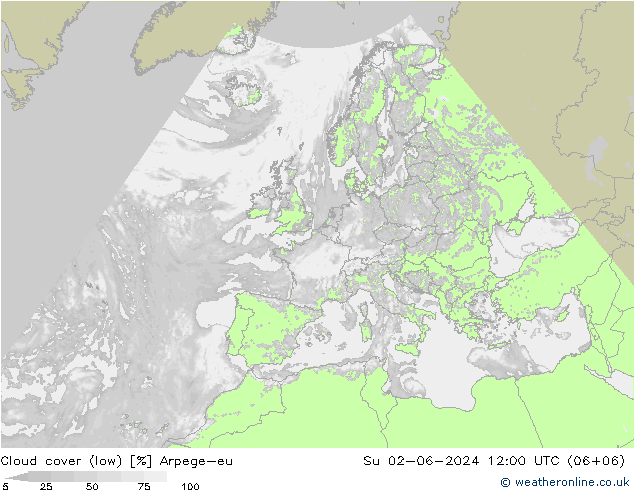 Bewolking (Laag) Arpege-eu zo 02.06.2024 12 UTC