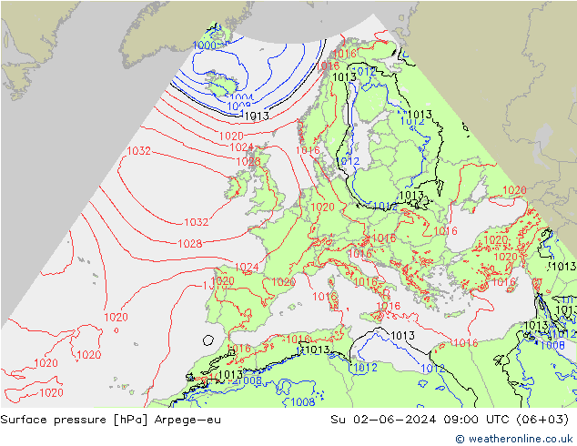 Surface pressure Arpege-eu Su 02.06.2024 09 UTC