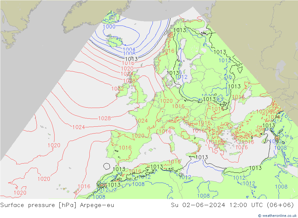 Yer basıncı Arpege-eu Paz 02.06.2024 12 UTC