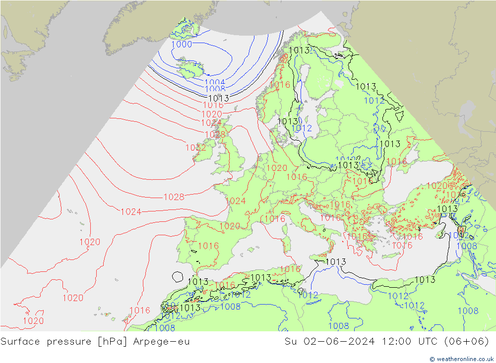 Surface pressure Arpege-eu Su 02.06.2024 12 UTC