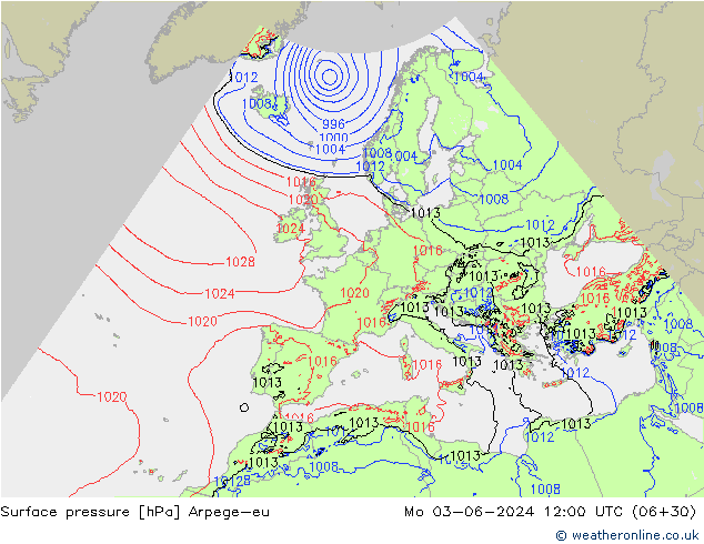 pression de l'air Arpege-eu lun 03.06.2024 12 UTC