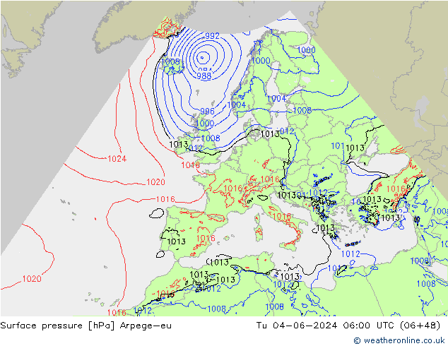 pression de l'air Arpege-eu mar 04.06.2024 06 UTC