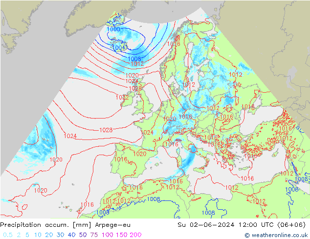 Precipitation accum. Arpege-eu Su 02.06.2024 12 UTC