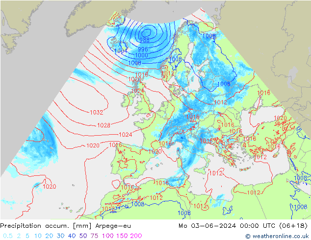 Precipitation accum. Arpege-eu  03.06.2024 00 UTC