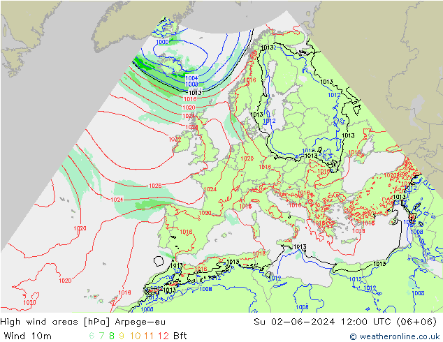 yüksek rüzgarlı alanlar Arpege-eu Paz 02.06.2024 12 UTC