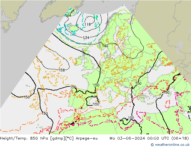 Yükseklik/Sıc. 850 hPa Arpege-eu Pzt 03.06.2024 00 UTC