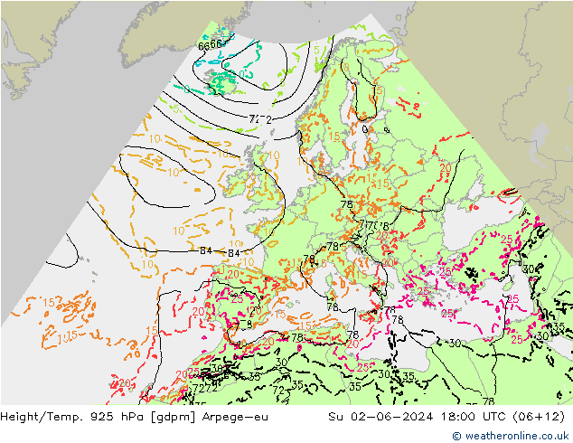 Height/Temp. 925 hPa Arpege-eu  02.06.2024 18 UTC