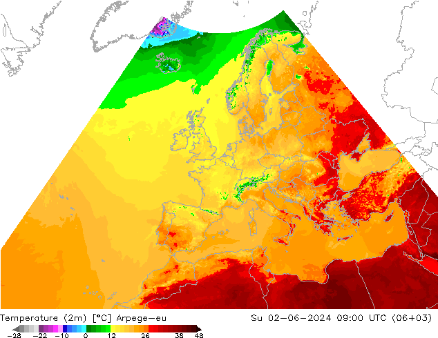 Temperature (2m) Arpege-eu Su 02.06.2024 09 UTC