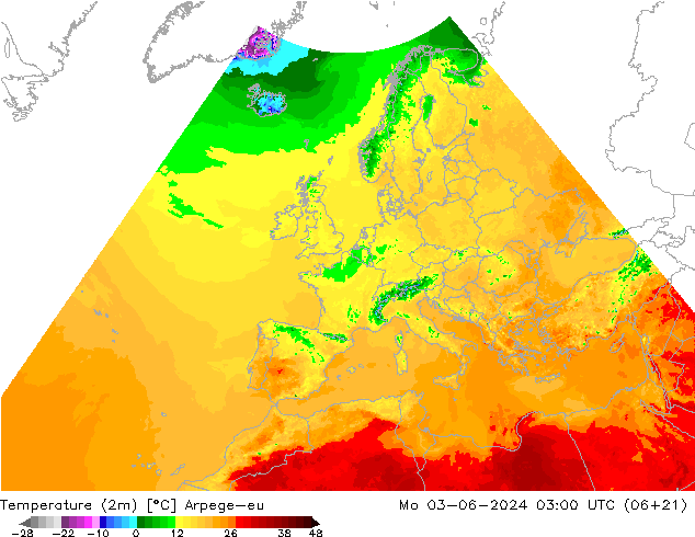 Temperature (2m) Arpege-eu Mo 03.06.2024 03 UTC