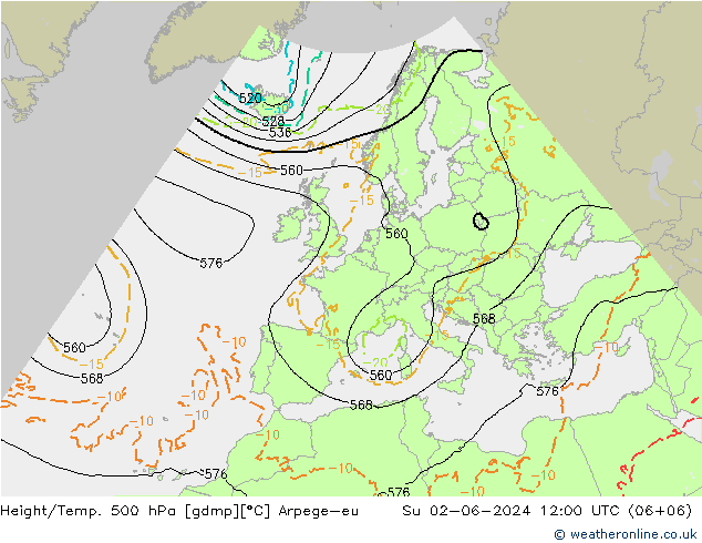 Height/Temp. 500 hPa Arpege-eu Dom 02.06.2024 12 UTC