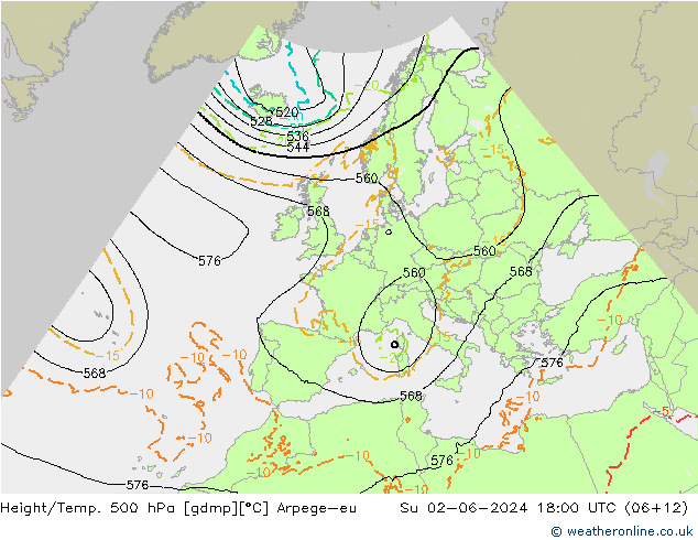 Height/Temp. 500 hPa Arpege-eu Su 02.06.2024 18 UTC