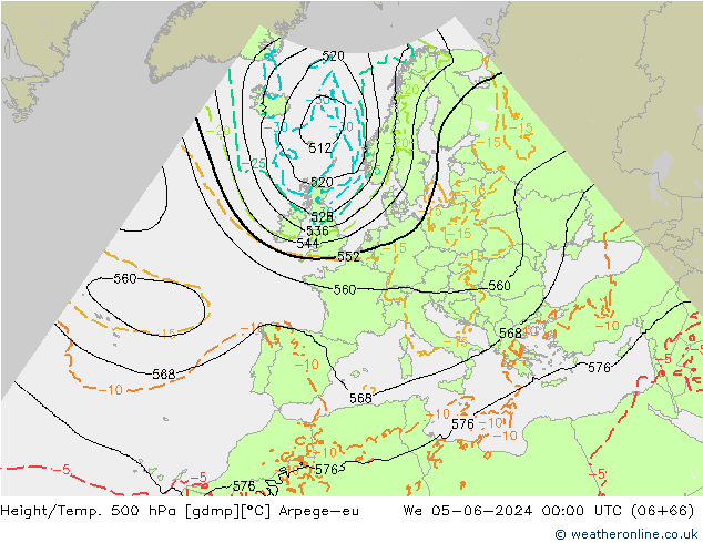 Height/Temp. 500 hPa Arpege-eu śro. 05.06.2024 00 UTC