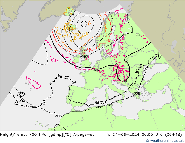 Yükseklik/Sıc. 700 hPa Arpege-eu Sa 04.06.2024 06 UTC