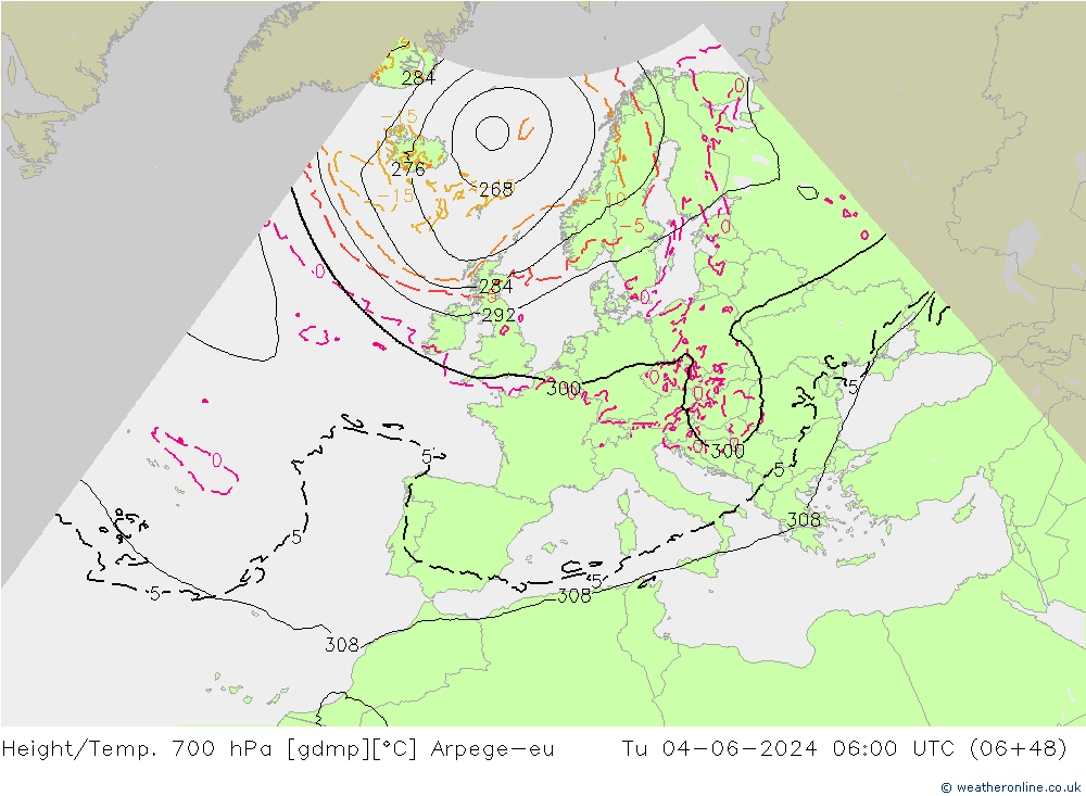 Height/Temp. 700 hPa Arpege-eu mar 04.06.2024 06 UTC
