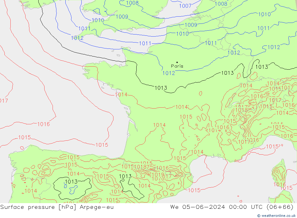 Pressione al suolo Arpege-eu mer 05.06.2024 00 UTC