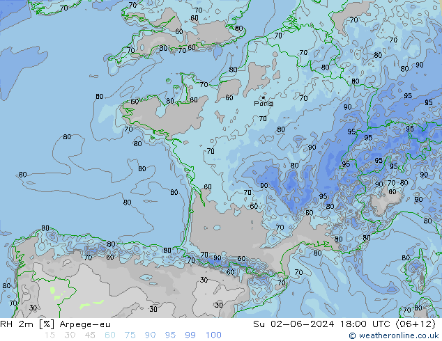 RH 2m Arpege-eu So 02.06.2024 18 UTC