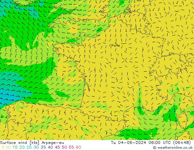 ветер 10 m Arpege-eu вт 04.06.2024 06 UTC
