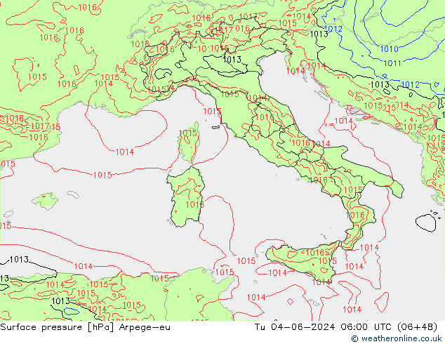 Atmosférický tlak Arpege-eu Út 04.06.2024 06 UTC