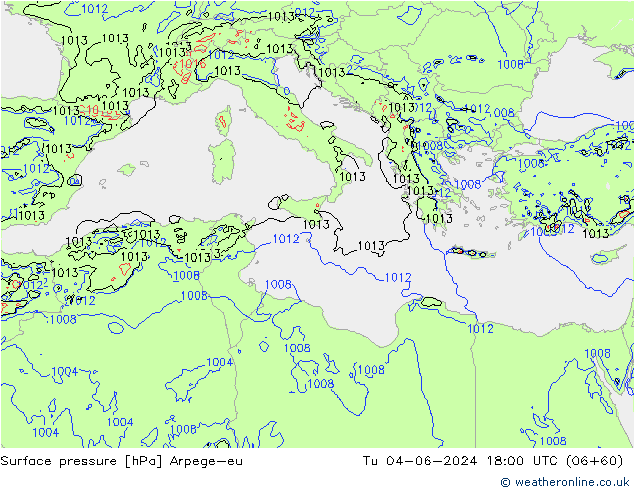 Presión superficial Arpege-eu mar 04.06.2024 18 UTC