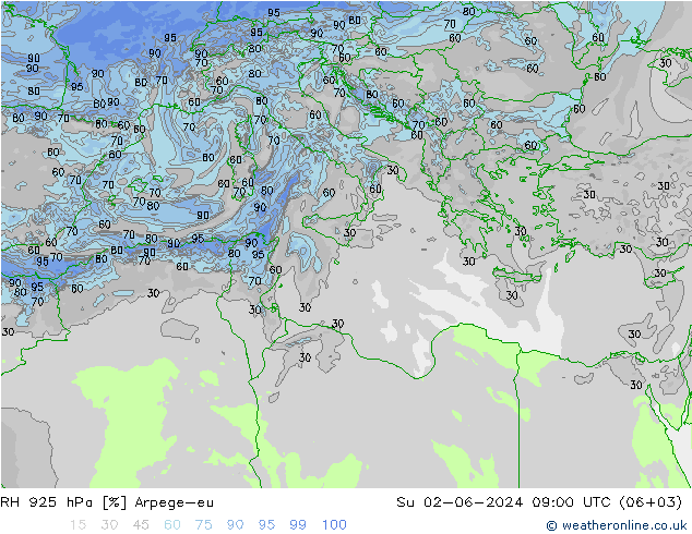 RH 925 hPa Arpege-eu nie. 02.06.2024 09 UTC