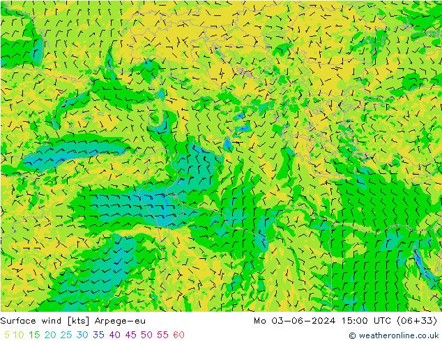 Surface wind Arpege-eu Po 03.06.2024 15 UTC