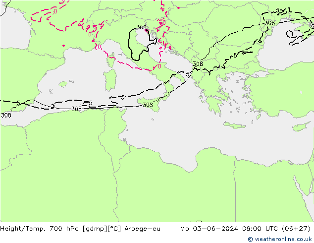 Height/Temp. 700 hPa Arpege-eu Seg 03.06.2024 09 UTC