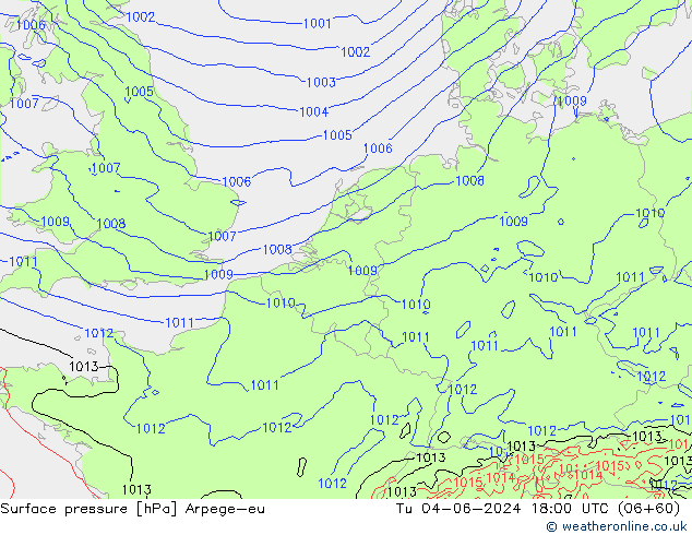 Atmosférický tlak Arpege-eu Út 04.06.2024 18 UTC