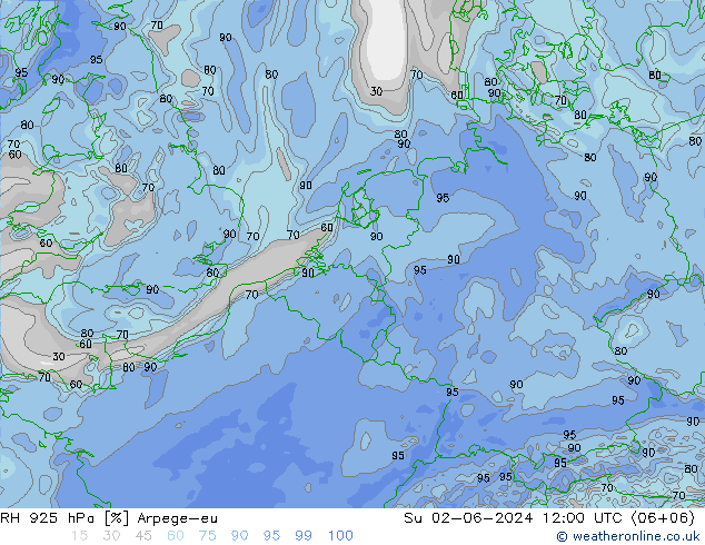 RH 925 hPa Arpege-eu Dom 02.06.2024 12 UTC