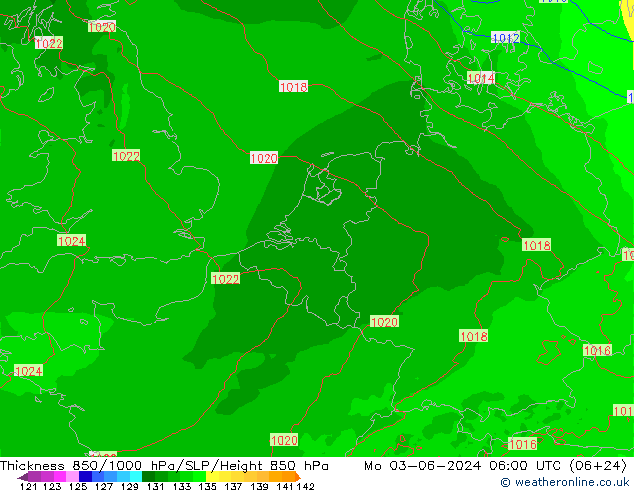 Thck 850-1000 hPa Arpege-eu  03.06.2024 06 UTC