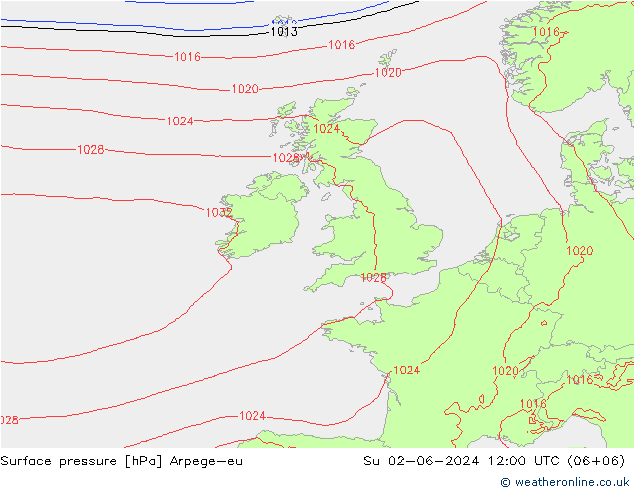 pressão do solo Arpege-eu Dom 02.06.2024 12 UTC