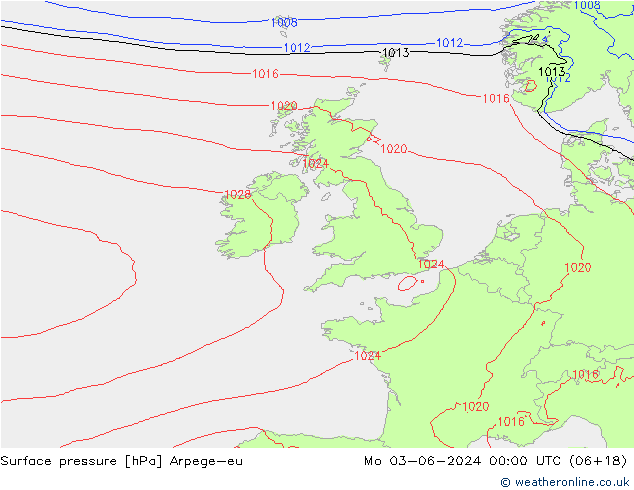 pressão do solo Arpege-eu Seg 03.06.2024 00 UTC