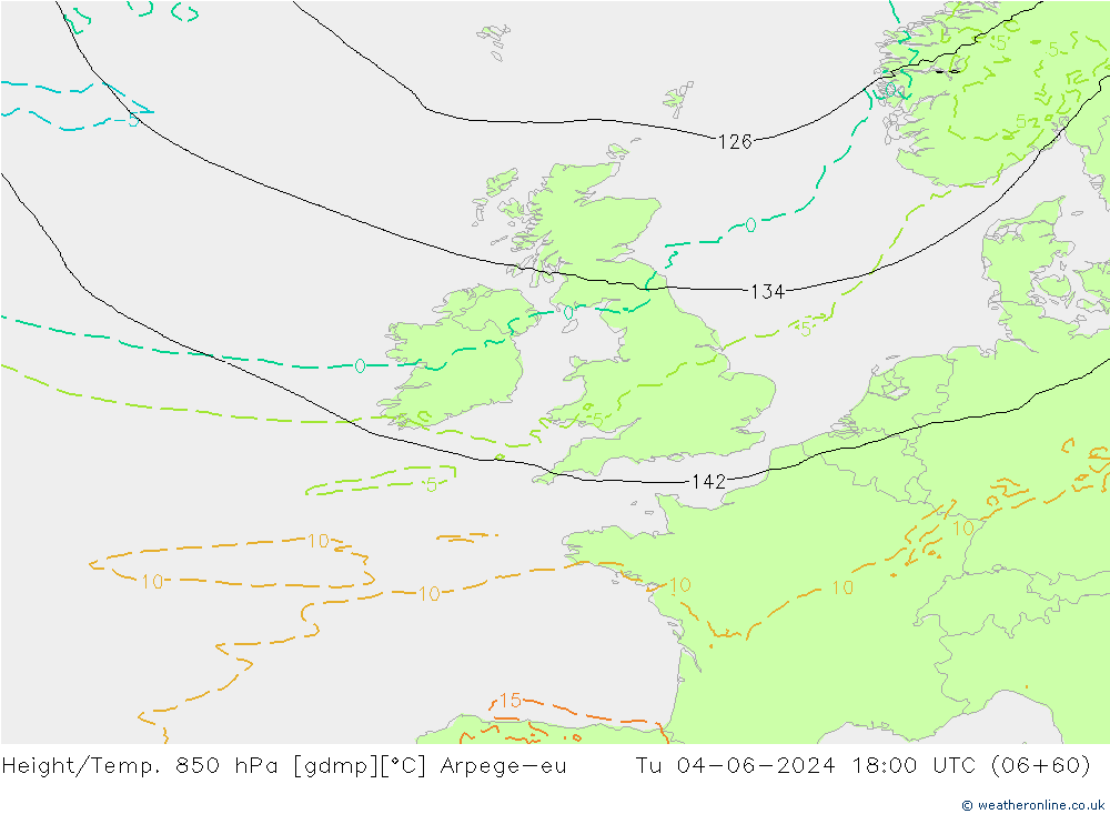 Geop./Temp. 850 hPa Arpege-eu mar 04.06.2024 18 UTC