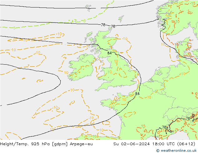 Height/Temp. 925 гПа Arpege-eu Вс 02.06.2024 18 UTC