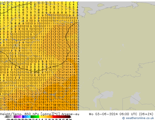 Hoogte/Temp. 850 hPa Arpege-eu ma 03.06.2024 06 UTC