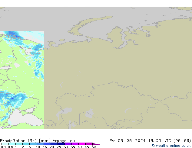 осадки (6h) Arpege-eu ср 05.06.2024 00 UTC