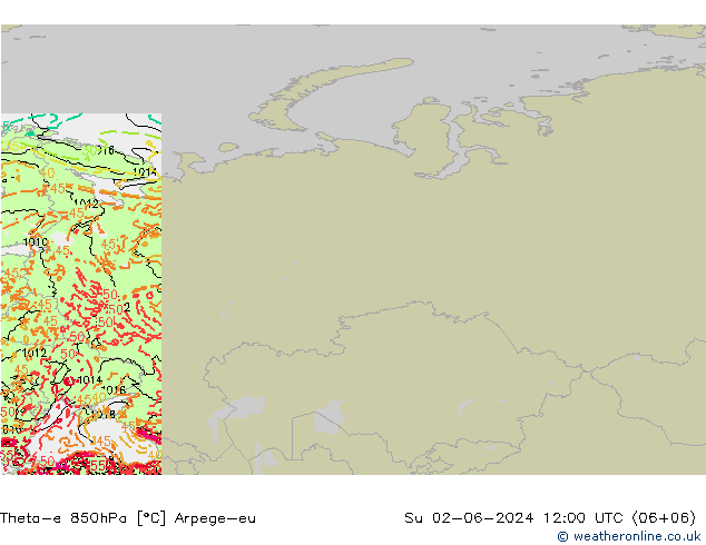 Theta-e 850hPa Arpege-eu Paz 02.06.2024 12 UTC