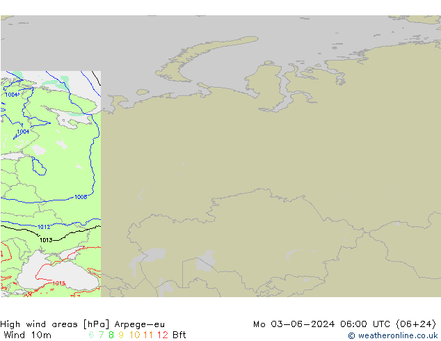 High wind areas Arpege-eu lun 03.06.2024 06 UTC