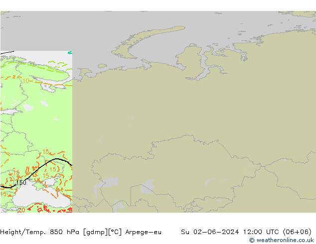 Yükseklik/Sıc. 850 hPa Arpege-eu Paz 02.06.2024 12 UTC