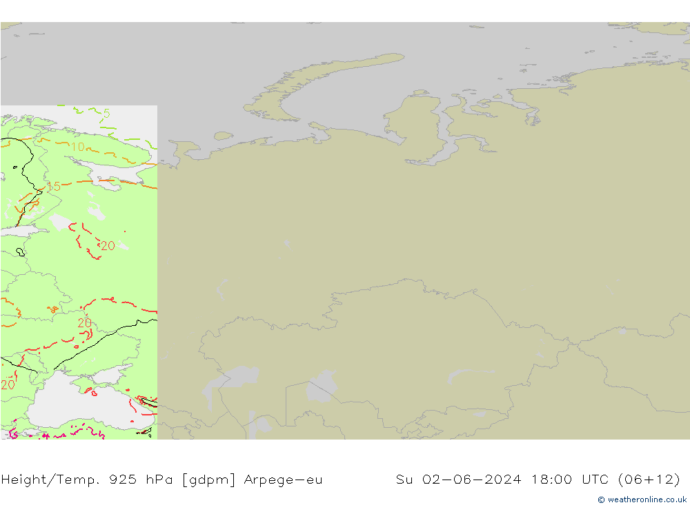 Height/Temp. 925 hPa Arpege-eu dom 02.06.2024 18 UTC