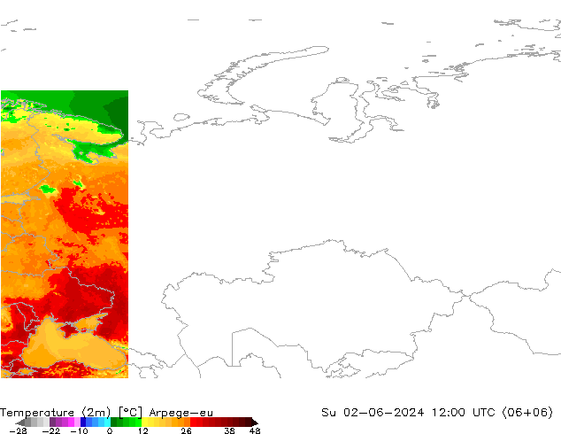 Temperatura (2m) Arpege-eu Dom 02.06.2024 12 UTC