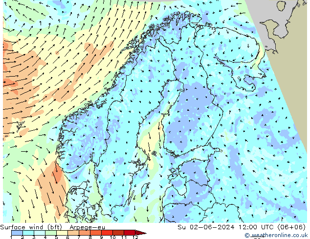  10 m (bft) Arpege-eu  02.06.2024 12 UTC