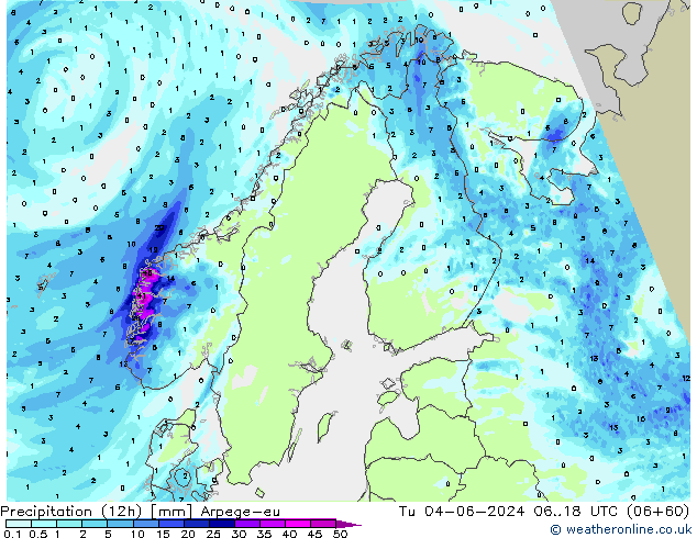 Precipitation (12h) Arpege-eu Út 04.06.2024 18 UTC