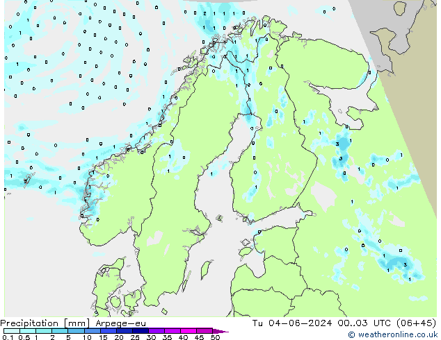 Precipitation Arpege-eu Tu 04.06.2024 03 UTC